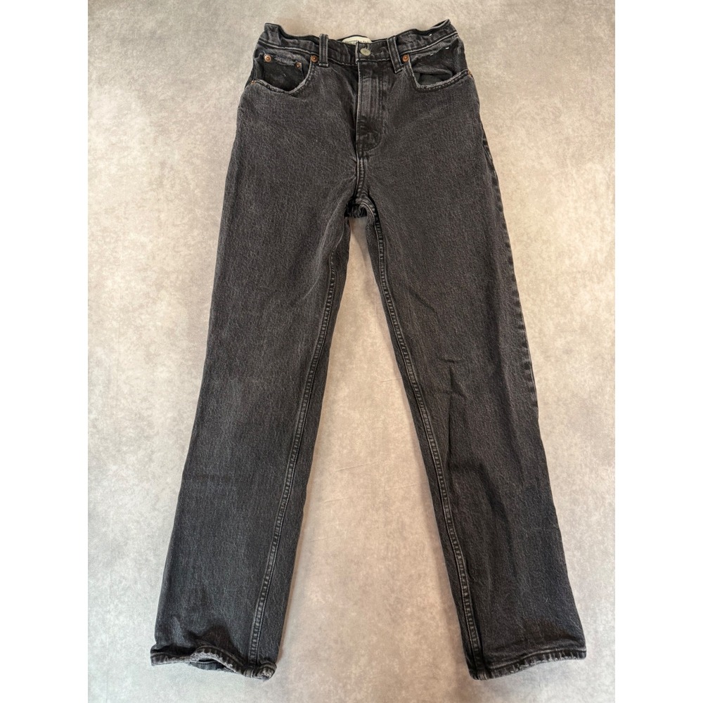 Abercrombie 90s Straight Jeans Womens 25/0 Short Black Raw Hem High Rise
